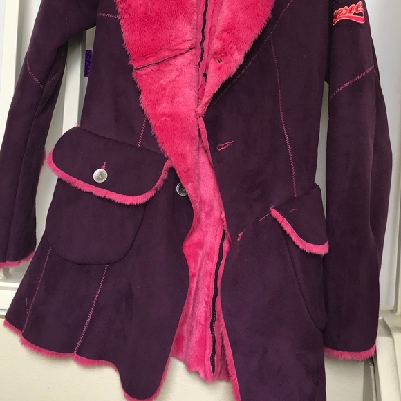 Diesel Y2K Purple Ultra-suede Coat w Hot Pink Faux Fur lining. EUC small - Picture 6 of 6